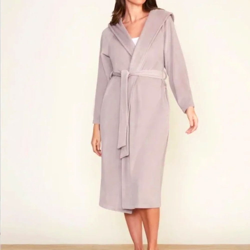 Barefoot Dreams LuxeChic Hooded Robe Deep Taupe SZ 1 NWOT